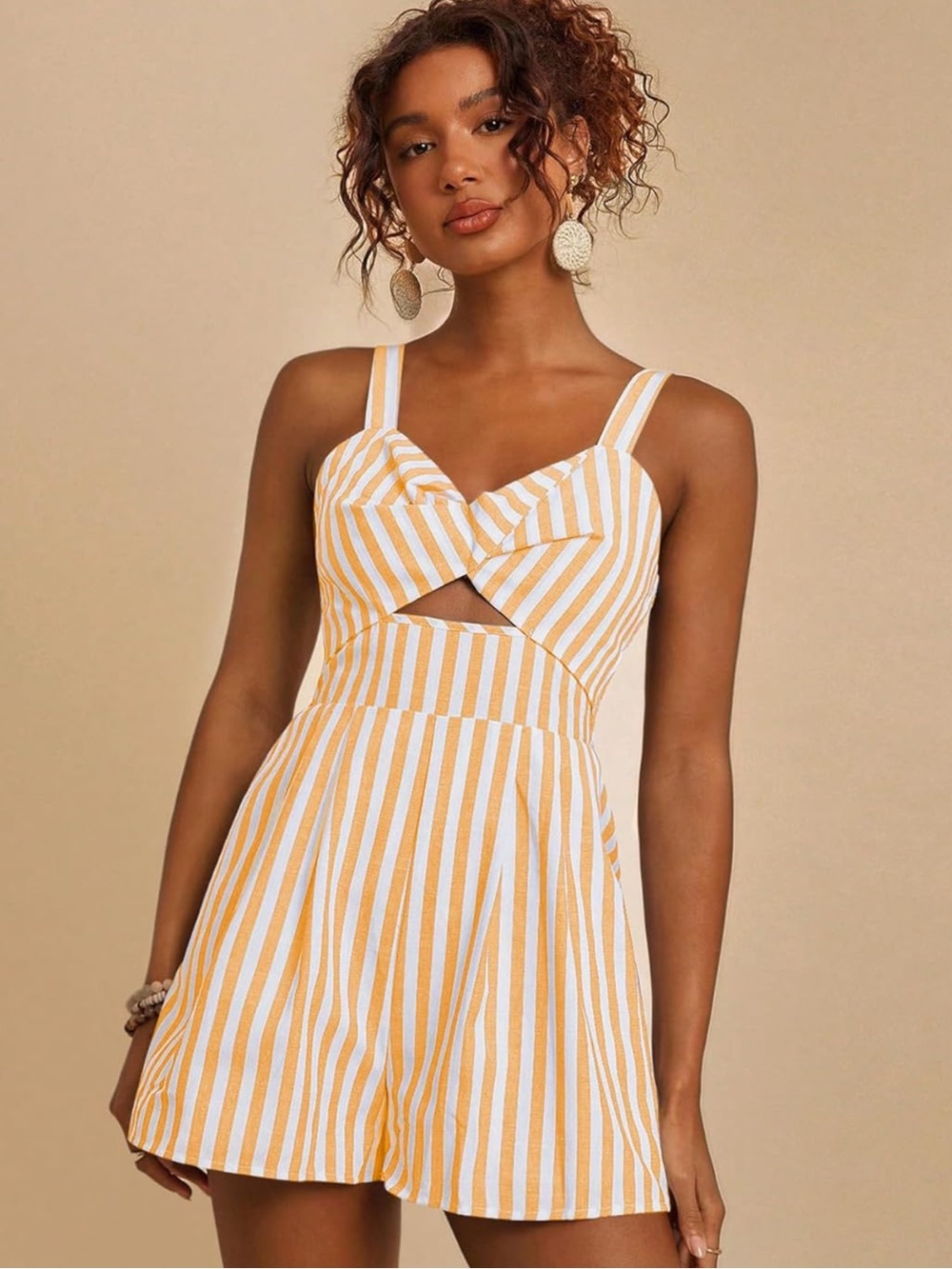 Yellow & White Striped Cutout Romper- XS